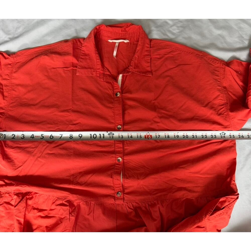 Free People Red Cotton Tiered Mini Shirt Dress Women's Small S Button Front - Picture 7 of 11